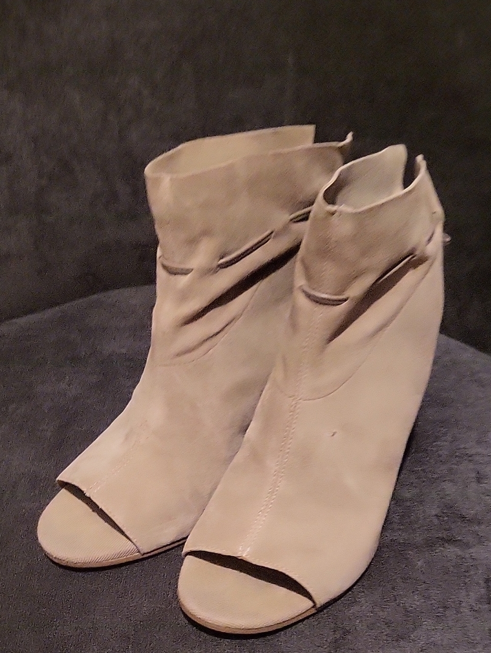 Franco Sarto Taupe Suede Peep-Toe Ankle Booties